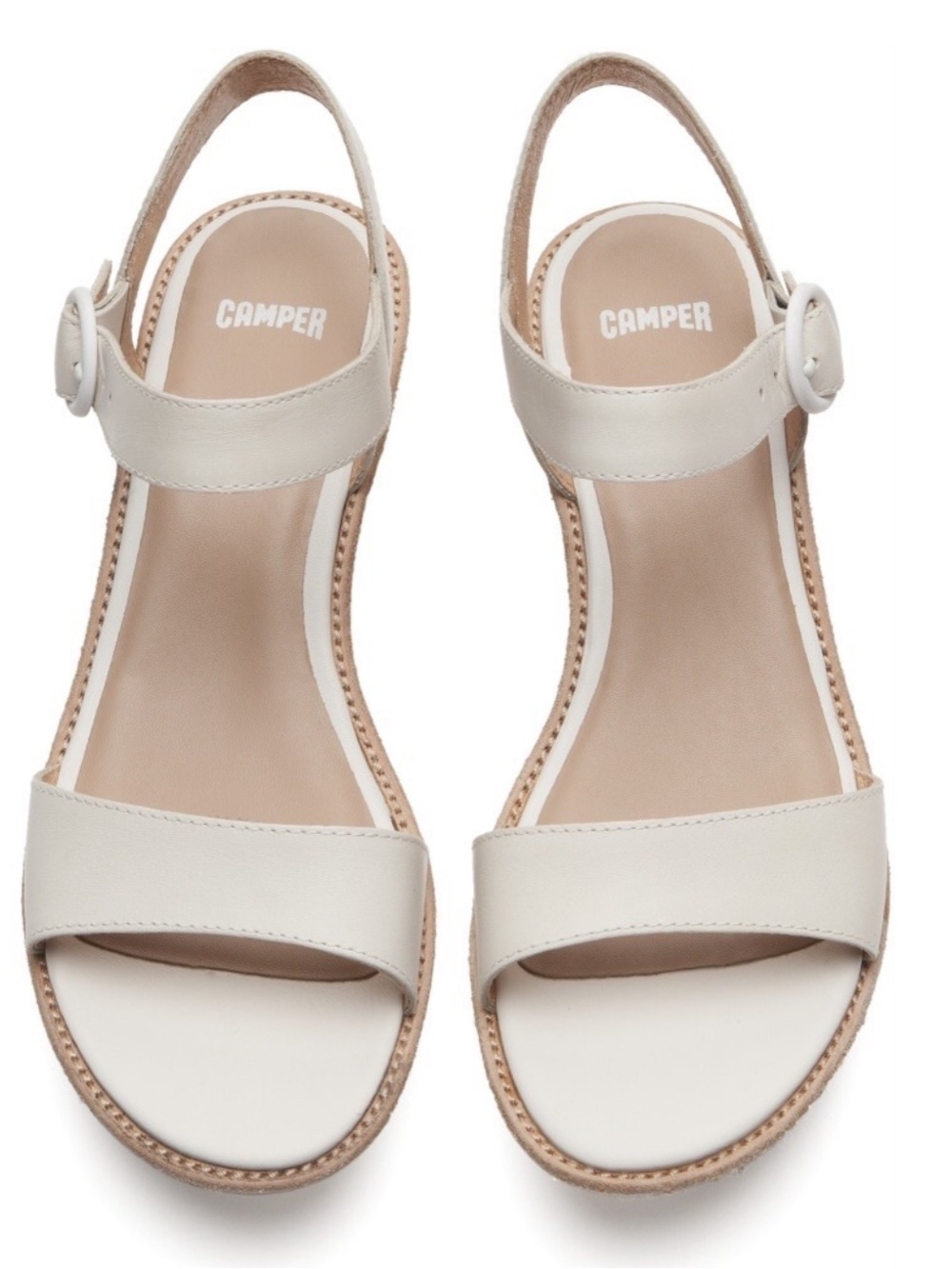 Camper Damas White Leather Ankle Strap Wedge Sandals EU 42 US 11 Minimalist Euro